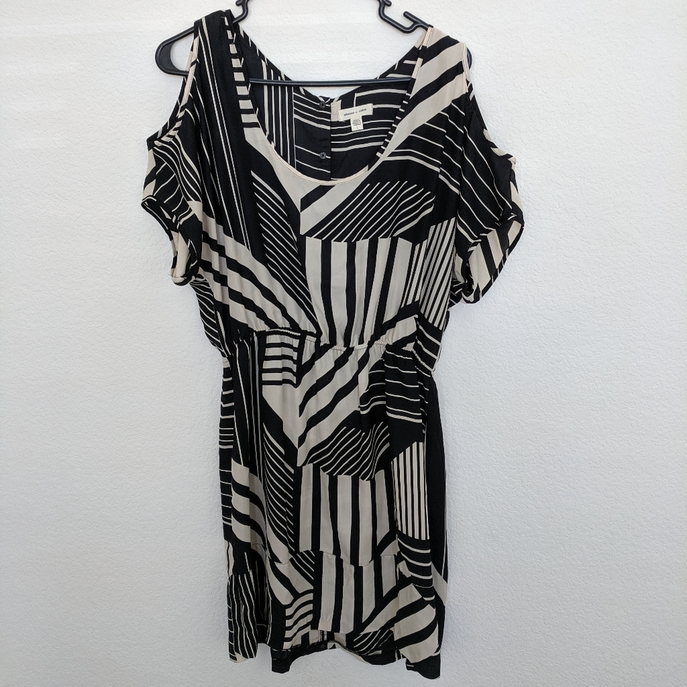 UO Silence + Noise abstract black cream dress NWOT